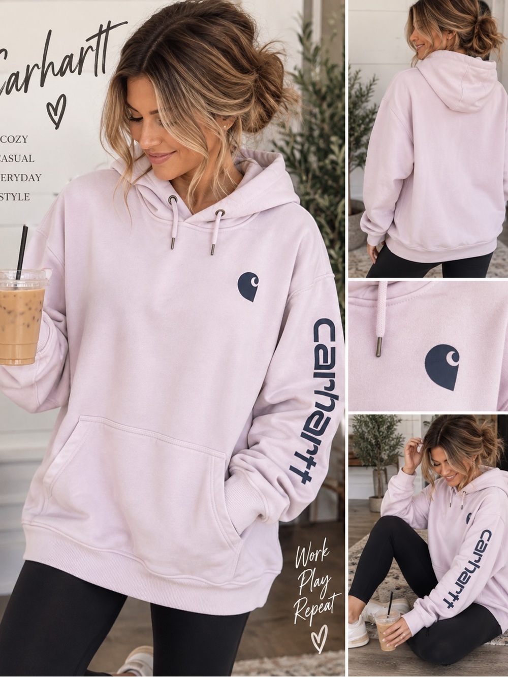 Carhartt Women's Light Lilac Hoodie with Navy Logo